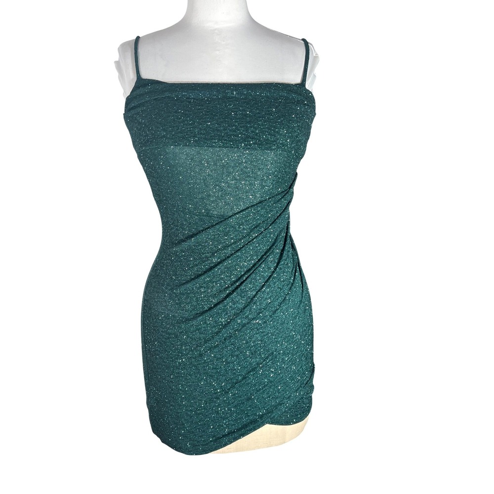 Windsor Hunter Green Glitter Ruched Bodycon Mini Dress BD2930WD-HUNTER XXS NEW‎